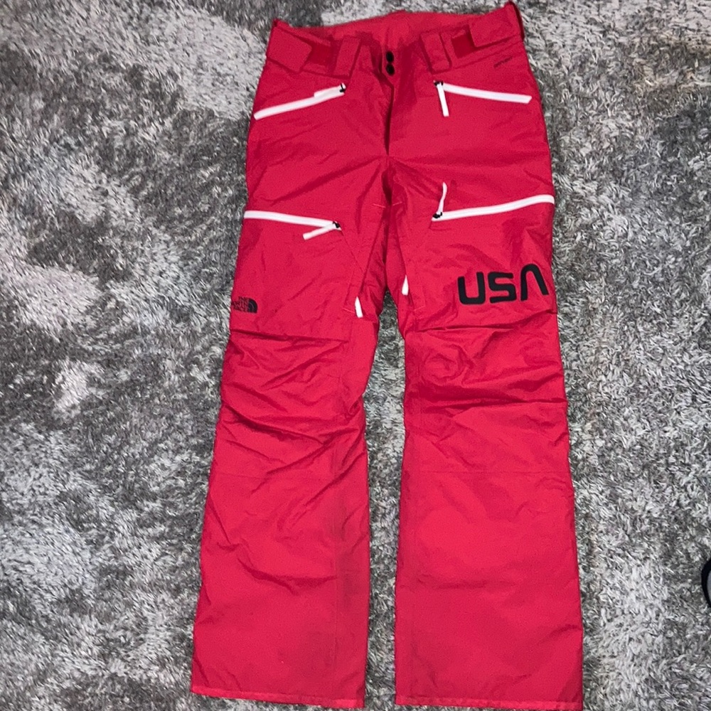 The North Face Red Ski/Snow Pants with White Zippers